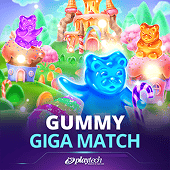 Gummy Giga Match cover with colorful candy pieces